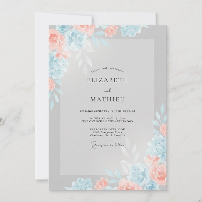 Silver Coral Petal Wedding Invitation (Front)