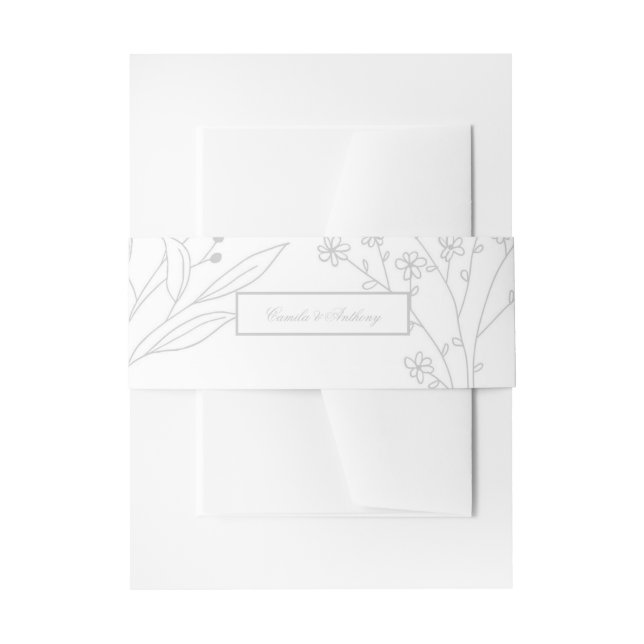 Silver Corner Floral Boho Wedding Invitation Belly Band (Front Example)