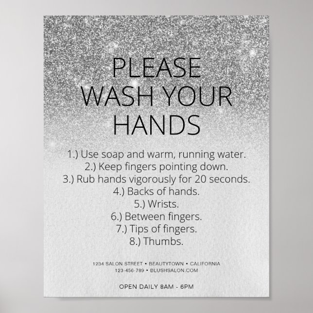 Silver Covid Health Safety Glitter Hair Salon Chic Poster (Front)