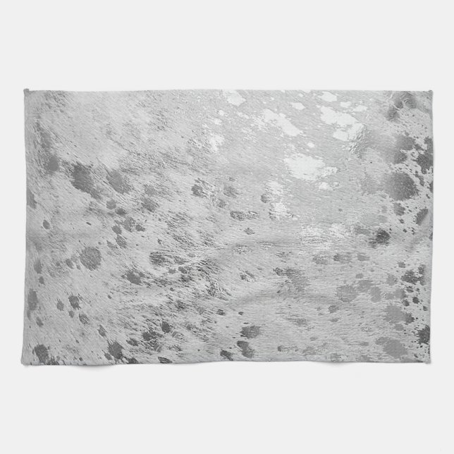 Silver Cowhide Print Metallic Tea Towel (Horizontal)