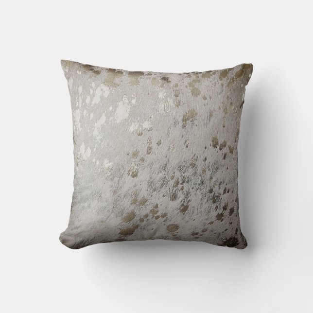 Silver Cowhide Print Metallic Throw Cushion (Front)