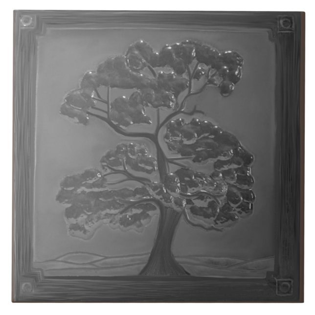 Silver Craftsman Oak Tree Ceramic Tile (Front)
