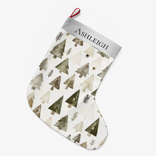 Silver Cream Green Christmas Trees Large Christmas Stocking