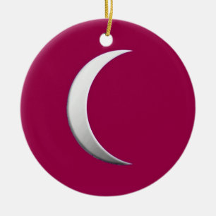 Silver crescent moon - burgundy background ceramic ornament