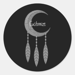 Silver Crescent Moon Feathers Thunder_Cove Classic Round Sticker