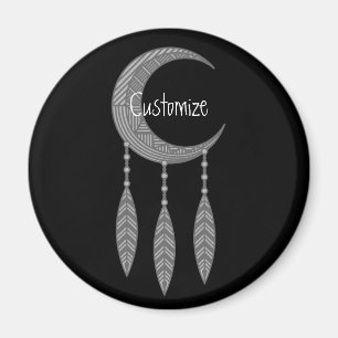 Silver Crescent Moon Feathers Thunder_Cove Magnet