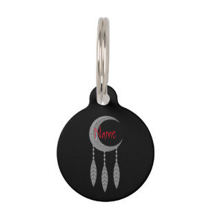 Silver Crescent Moon Feathers Thunder_Cove Pet Tag