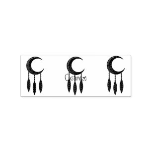 Silver Crescent Moon Feathers Thunder_Cove Rubber Stamp