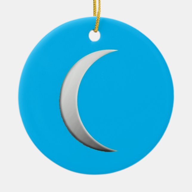 Silver crescent moon - turquoise background ceramic ornament (Front)
