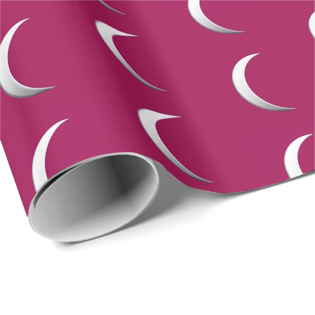 Silver crescent moons - burgundy background wrapping paper (Roll Corner)
