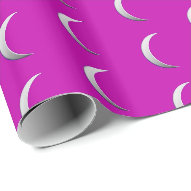 Silver crescent moons - magenta background wrapping paper (Roll Corner)