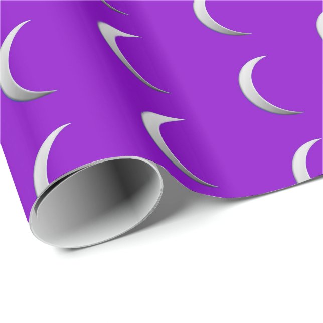 Silver crescent moons - purple background wrapping paper (Roll Corner)