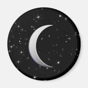 Silver crescent moons - starry background magnet