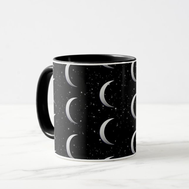 Silver crescent moons - starry background mug (Front Left)
