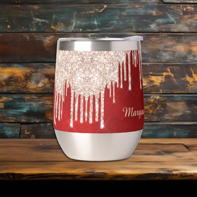 Silver Crimson Red Glitter Drips Monogram  (Creator Uploaded)