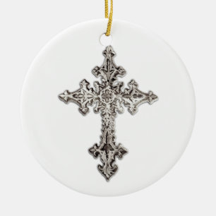 Silver Cross Christmas Ornament