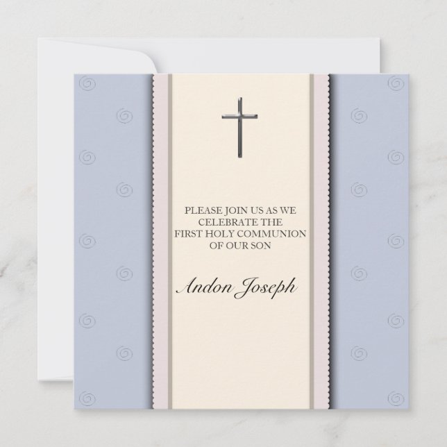Silver Cross First Holy Communion  Invitation (Front)