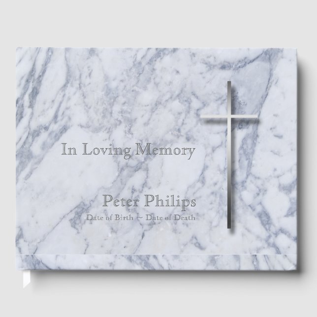 Silver Cross Marble Funeral Memorial Guest Book (Front)