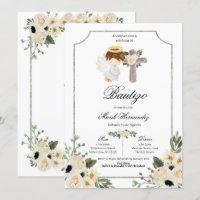 Silver Cross Mi Bautizo Floral Invitacion
