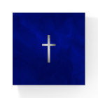 Silver Cross on Gradient Blue