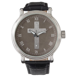 Silver Cross Roman Numeric Face Plate Watch