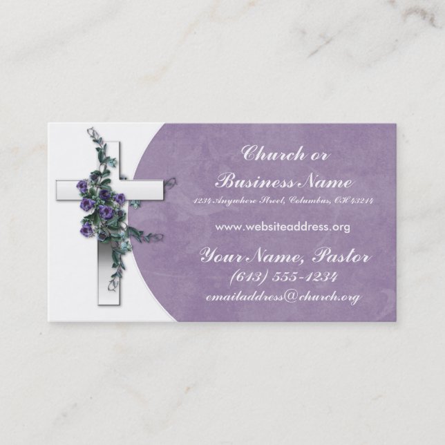 Silver Cross wFlower Church Minister Business Card (Front)