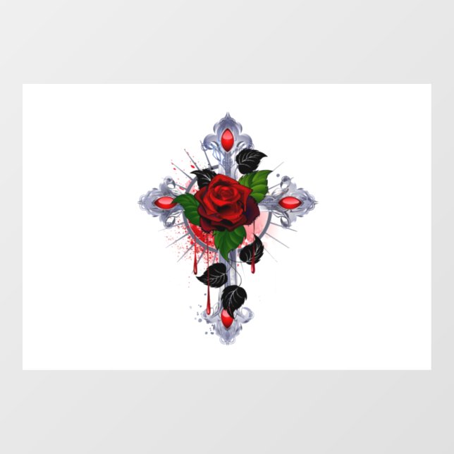 Silver Cross with a Red Rose (Sheet)