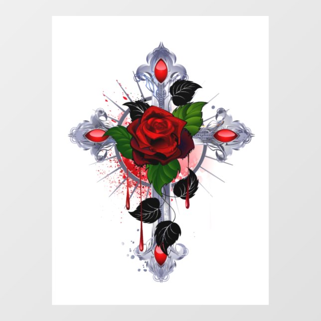 Silver Cross with a Red Rose (Sheet)