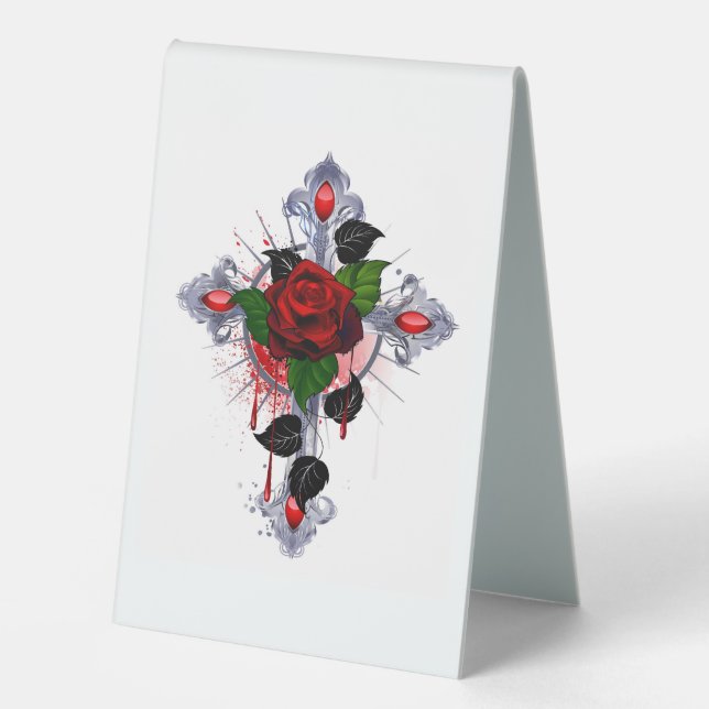 Silver Cross with a Red Rose (Front)