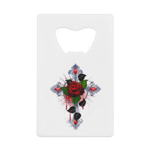 Silver Cross with a Red Rose