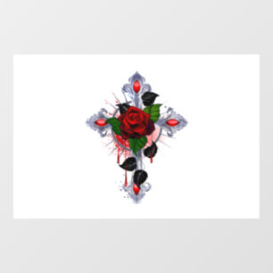 Silver Cross with a Red Rose