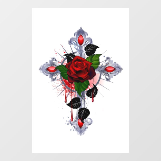 Silver Cross with a Red Rose (Sheet)
