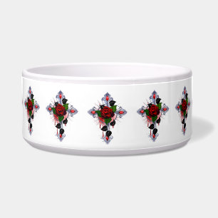 Silver Cross with a Red Rose