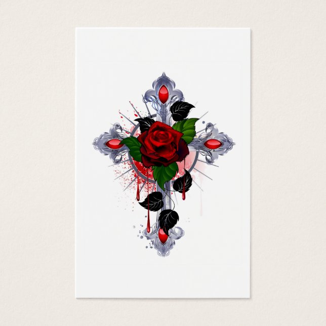 Silver Cross with a Red Rose (Front)
