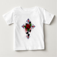 Silver Cross with a Red Rose