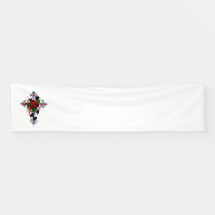 Silver Cross with a Red Rose Banner