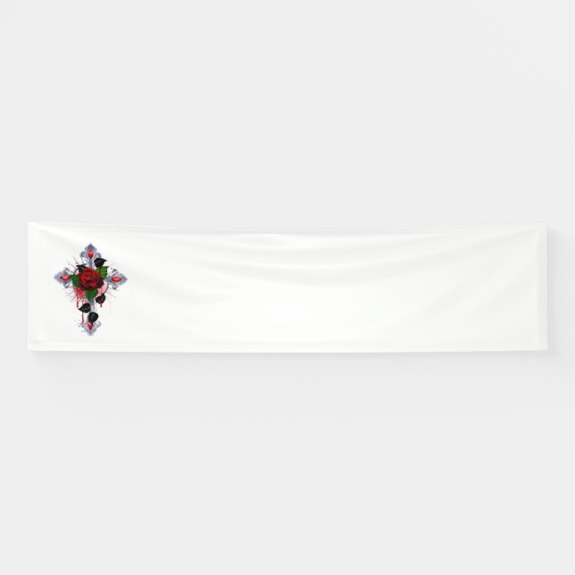 Silver Cross with a Red Rose Banner (Horizontal)