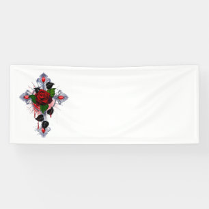 Silver Cross with a Red Rose Banner