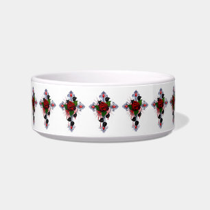 Silver Cross with a Red Rose Bowl