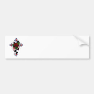 Silver Cross with a Red Rose Bumper Sticker