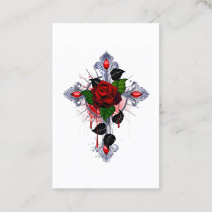 Silver Cross with a Red Rose Business Card
