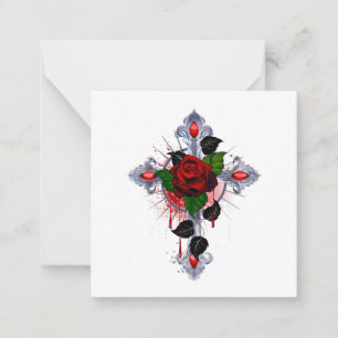 Silver Cross with a Red Rose Card