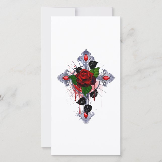 Silver Cross with a Red Rose Card (Front)