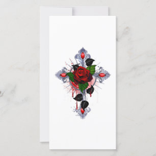 Silver Cross with a Red Rose Card