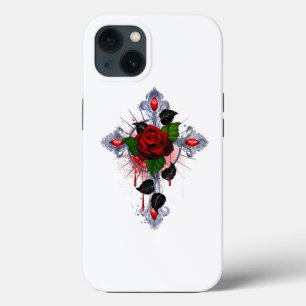 Silver Cross with a Red Rose iPhone 13 Case