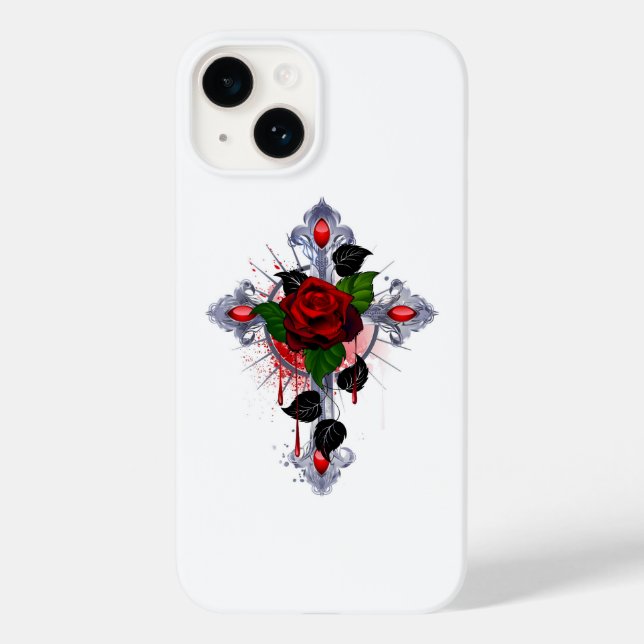 Silver Cross with a Red Rose Case-Mate iPhone Case (Back)