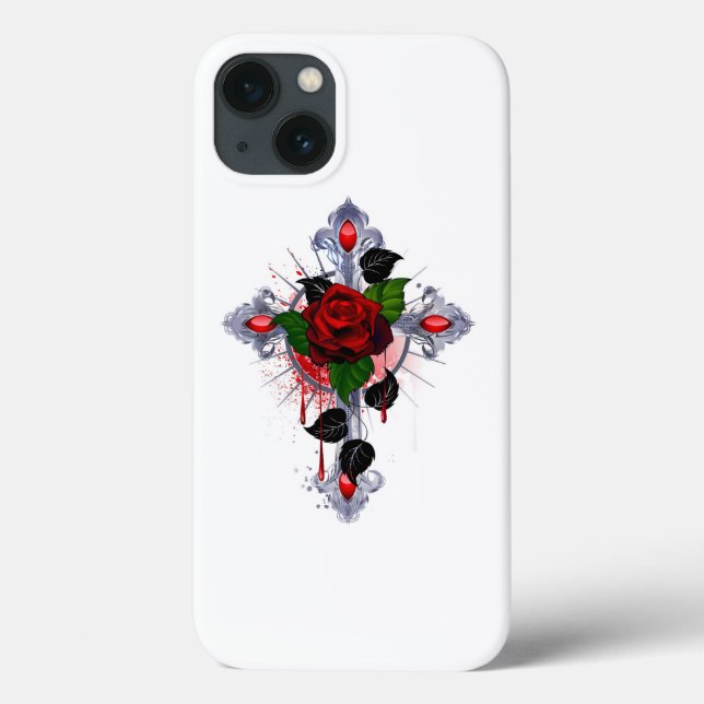 Silver Cross with a Red Rose Case-Mate iPhone Case (Back)