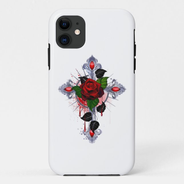 Silver Cross with a Red Rose Case-Mate iPhone Case (Back)