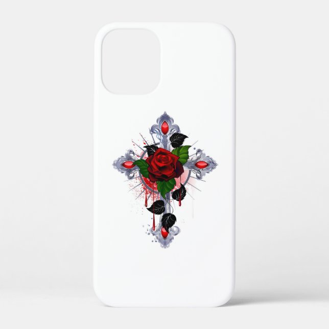 Silver Cross with a Red Rose Case-Mate iPhone Case (Back)