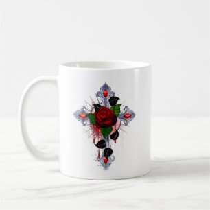 Silver Cross with a Red Rose Coffee Mug